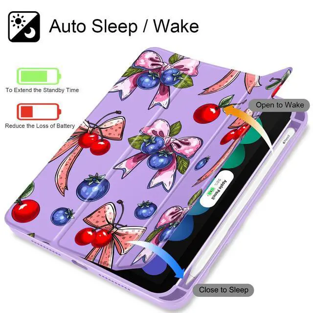 Alt view image 3 of 5 - Tuiklol Clear Case for iPad mini 7 (A17 Pro 7th Generation) 2024 / iPad mini 6 (6th Gen) 2021 8.3 Inch,Built-in Pencil Holder Slim Transparent Back Shell Cover Auto Wake/Sleep, Berries Ribbon Purple