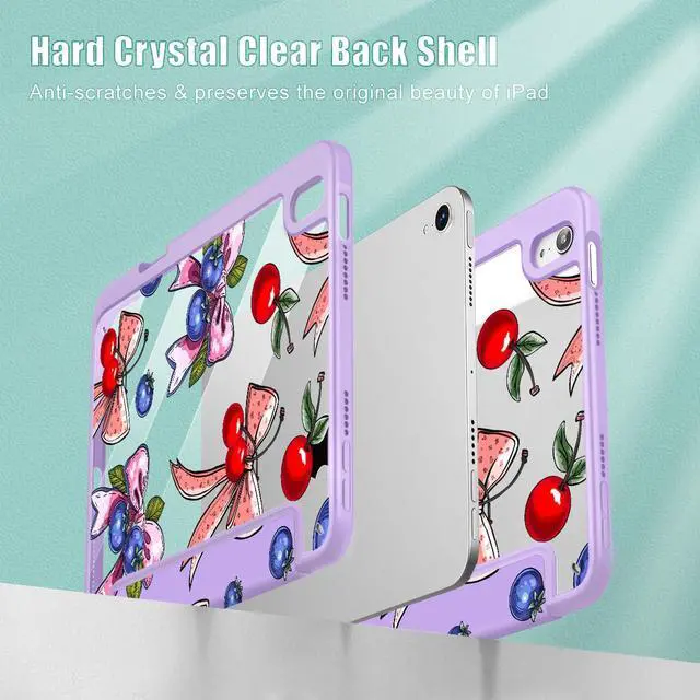 Alt view image 4 of 5 - Tuiklol Clear Case for iPad mini 7 (A17 Pro 7th Generation) 2024 / iPad mini 6 (6th Gen) 2021 8.3 Inch,Built-in Pencil Holder Slim Transparent Back Shell Cover Auto Wake/Sleep, Berries Ribbon Purple