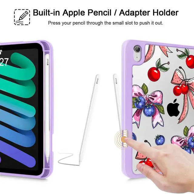 Alt view image 5 of 5 - Tuiklol Clear Case for iPad mini 7 (A17 Pro 7th Generation) 2024 / iPad mini 6 (6th Gen) 2021 8.3 Inch,Built-in Pencil Holder Slim Transparent Back Shell Cover Auto Wake/Sleep, Berries Ribbon Purple