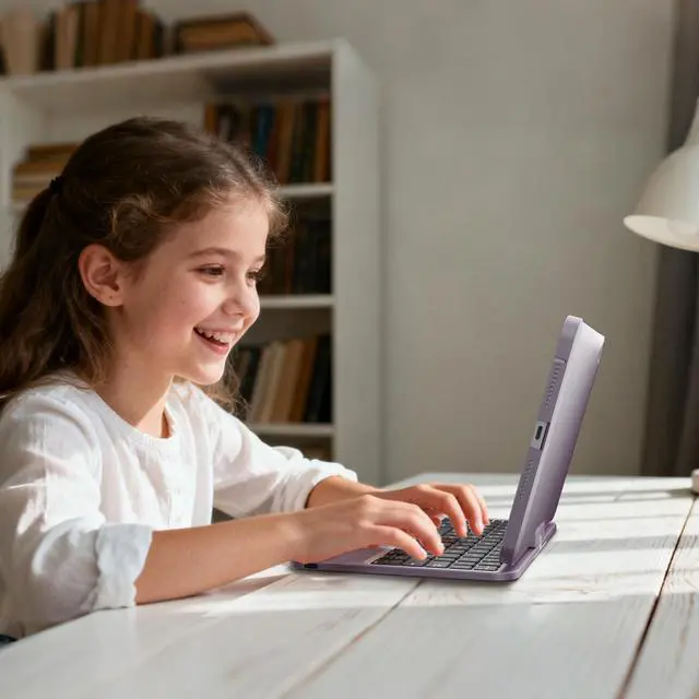 Alt view image 3 of 5 - edaiser Swivel Keyboard Case for Apple iPad mini 7th/6th Gen 8.3-inch, Compact Bluetooth Keyboard with RGB Backlit Trackpad - Kids Student Designed, 360° Rotatable Protective Cover, Metallic Purple