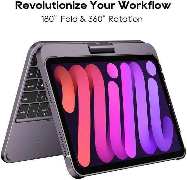 Alt view image 2 of 5 - edaiser Swivel Keyboard Case for Apple iPad mini 7th/6th Gen 8.3-inch, Compact Bluetooth Keyboard with RGB Backlit Trackpad - Kids Student Designed, 360° Rotatable Protective Cover, Metallic Purple