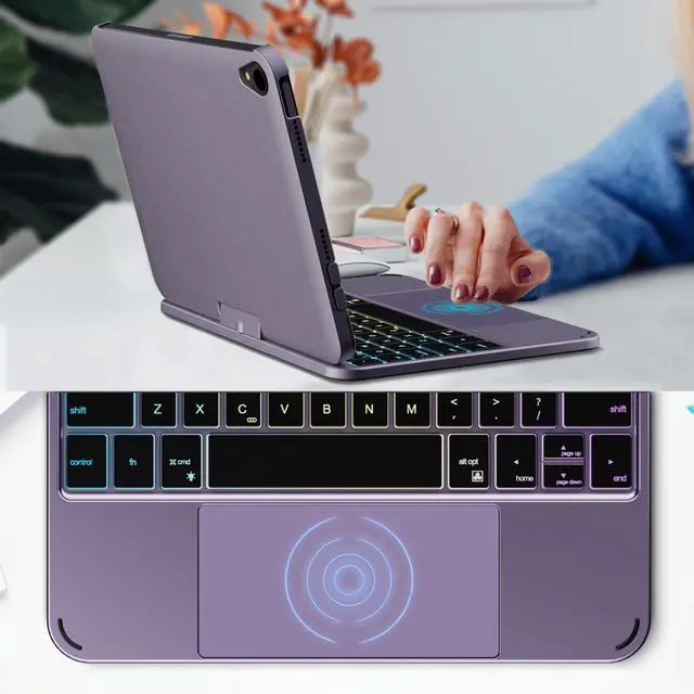 Alt view image 5 of 5 - edaiser Swivel Keyboard Case for Apple iPad mini 7th/6th Gen 8.3-inch, Compact Bluetooth Keyboard with RGB Backlit Trackpad - Kids Student Designed, 360° Rotatable Protective Cover, Metallic Purple
