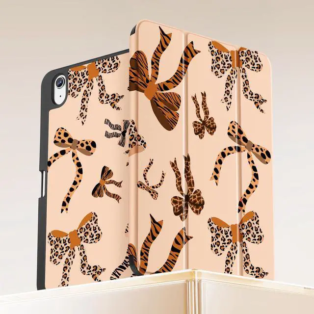 Alt view image 4 of 5 - Mektron Case for iPad (A16) 11th Generation 11-inch 2025 Fit iPad 10th Gen 10.9 inch 2022, Tablet Cover with Trifold Stand + Pencil Holder + Auto Wake/Sleep + TPU Back Cover, Leopard Bows