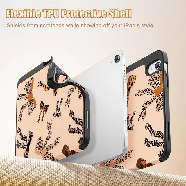 Alt view image 5 of 5 - Mektron Case for iPad (A16) 11th Generation 11-inch 2025 Fit iPad 10th Gen 10.9 inch 2022, Tablet Cover with Trifold Stand + Pencil Holder + Auto Wake/Sleep + TPU Back Cover, Leopard Bows