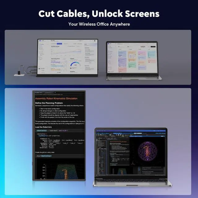 Alt view image 3 of 5 - ZSCMALLS Battery Wireless Portable Monitor, 8000mAh 15.6" 1080P IPS USB-C/HDMI Second Screen, Built-in Speakers, Support AirPlay/Miracast for Laptop/Phone/Tablet/Switch/Xbox