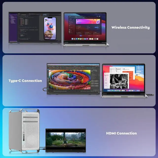 Alt view image 4 of 5 - ZSCMALLS Battery Wireless Portable Monitor, 8000mAh 15.6" 1080P IPS USB-C/HDMI Second Screen, Built-in Speakers, Support AirPlay/Miracast for Laptop/Phone/Tablet/Switch/Xbox