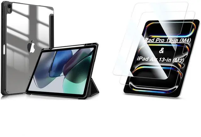 Main image of Fintie Bundle: Fintie Hybrid Slim Case for iPad Air 13-inch (M2) 2024, [Built-in Pencil Holder] Shockproof Cover Clear Transparent Back Shell + [2-Pack] Tempered Glass Screen Protector
