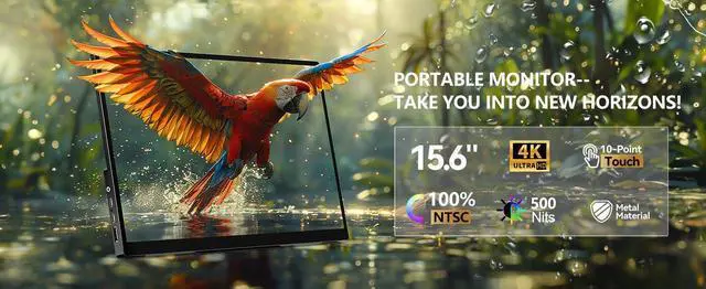 Alt view image 2 of 5 - 4K Portable Touch Monitor, 15.6" inch 3840 * 2160 UHD w/USB-C HDMI Laptop Monitor, 2000:1 100% RGB IPS Aluminum Alloy Shell,10-Point TouchDual Speaker, HDR, for Home, Work