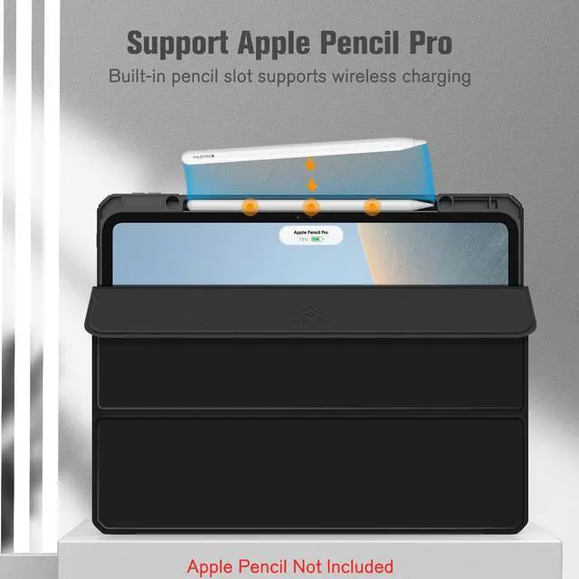 Alt view image 5 of 5 - Fintie Bundle: Fintie Hybrid Slim Case for iPad Air 13-inch (M2) 2024, [Built-in Pencil Holder] Shockproof Cover Clear Transparent Back Shell + [2-Pack] Tempered Glass Screen Protector