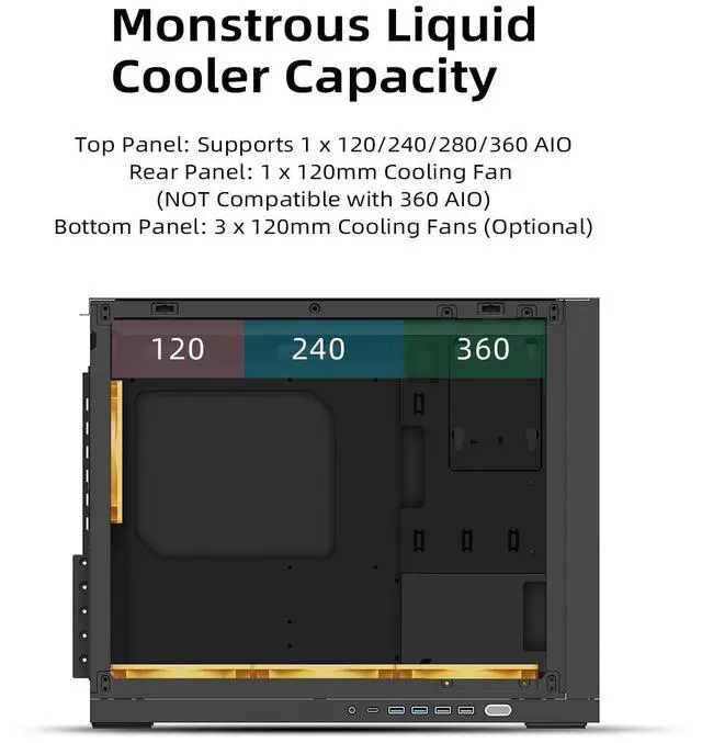 Alt view image 4 of 5 - Shiny Snake G600 MATX Gaming Case with 11.3" Auxiliary Screen - Wood Front Panel + Tempered Glass - 34L Mirco Form Factor - Compatible with RX9070XT / RTX 5090 - Walnut Black