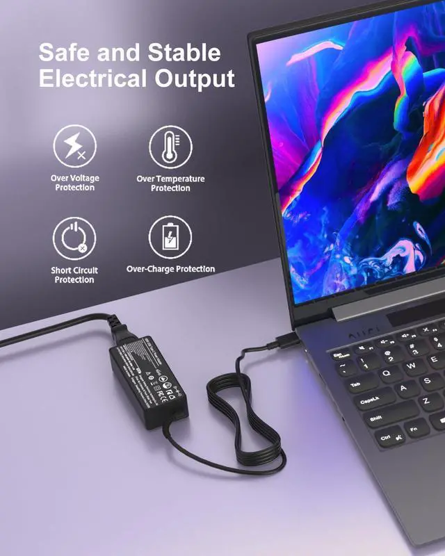 Alt view image 3 of 5 - 65W USB C Charger Fit for LG Gram Laptop 14" 15" 16" 17" Series 14Z90N 14Z90P 15Z90N 16Z90P 17Z90N 17Z90P Fast Charging Adapter Power Cord