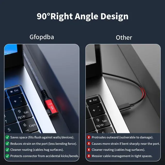 Alt view image 3 of 5 - Gfopdba USB C Camera Tethering Cable for Right Angle Thunderbolt 5 Cable 10FT, Support 40Gbps, 240W PD, 8K@60Hz, 4K@144Hz for Thunderbolt 4, iPhone 17, USB4, Canon, Sony, Nikon, Fuji, Mac mini M4