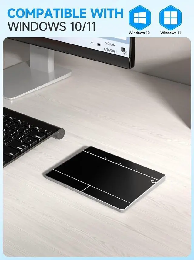 Alt view image 2 of 3 - Homiguar Trackpad for Windows 10/11  High-Precision Multi-Touch 3 Connection Modes Touchpad Mouse with Multi-Gesture Support, Ultra-Slim Aluminum Design, Compatibility for PC, Laptop (Gray)