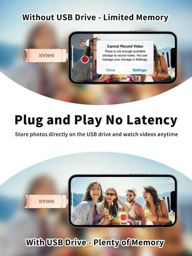 Alt view image 4 of 5 - MFi Certified 256GB Flash Drive for iPhone iPad, IMKAR Memory Stick Storage for Photos Videos, Compatible with iPhone iPad Android and PC, Plug and Play No Application Required (Rose Gold)