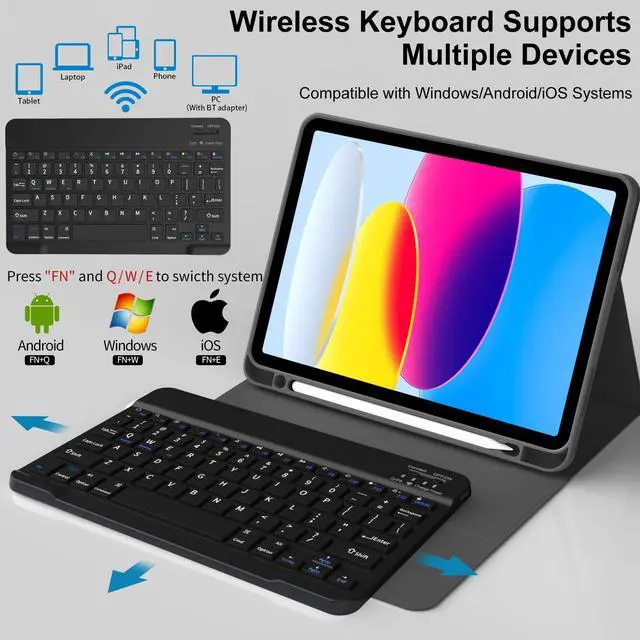 Alt view image 3 of 5 - IAMKHO Keyboard Case for iPad (A16) 11th Generation 11 Inch 2025, iPad 10th Generation 10.9 Inch 2022 with Built-in Left Side Pencil Holder, Detachable Wireless Bluetooth Keyboard Case (Black-1)