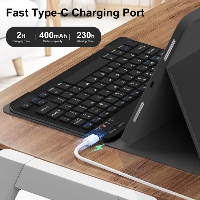 Alt view image 4 of 5 - IAMKHO Keyboard Case for iPad (A16) 11th Generation 11 Inch 2025, iPad 10th Generation 10.9 Inch 2022 with Built-in Left Side Pencil Holder, Detachable Wireless Bluetooth Keyboard Case (Black-1)