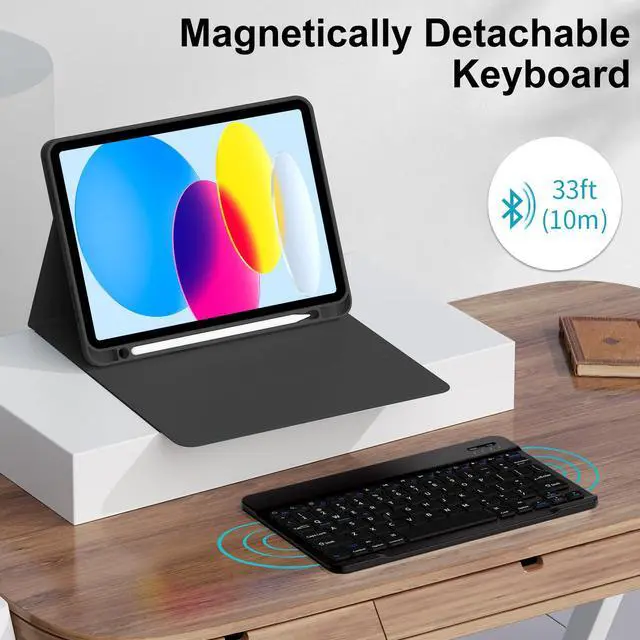 Alt view image 5 of 5 - IAMKHO Keyboard Case for iPad (A16) 11th Generation 11 Inch 2025, iPad 10th Generation 10.9 Inch 2022 with Built-in Left Side Pencil Holder, Detachable Wireless Bluetooth Keyboard Case (Black-1)