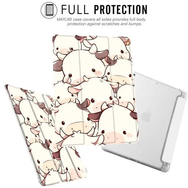 Alt view image 2 of 5 - MAYCARI Cartoon Cute Animals Case for iPad 10.9 inch 2022 with Pencil Holder, Original Pattern iPad 10th Generation Soft TPU Back Protective Cover Shell, Auto Sleep/Wake Slim Shell - Cute Calves