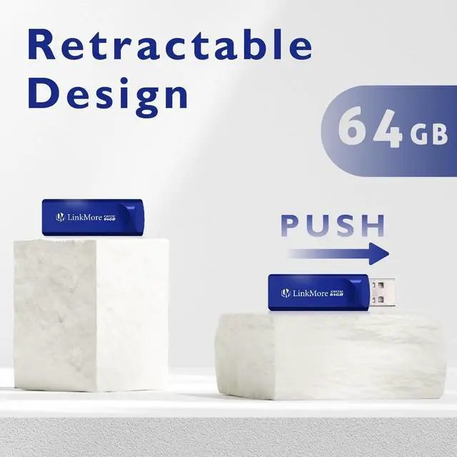 Alt view image 2 of 5 - LinkMore 64GB (5 Pack) EJECT32 USB Flash Drive  USB 3.2 Retractable Memory Stick, Slide-Out Design, High-Speed Thumb Drive for PC, Mac, Laptop, Car Audio, Smart TV  Plug & Play, No Cap