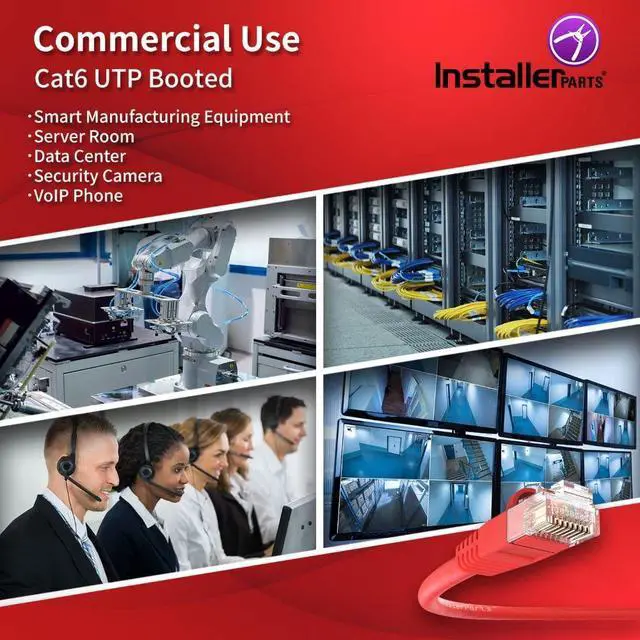 Alt view image 4 of 5 - InstallerParts CAT6 Cable UTP Booted [Red] - 6 FT - 10 Pack - Professional Series - 10Gbps Cat 6 Ethernet Cable for Network & Internet