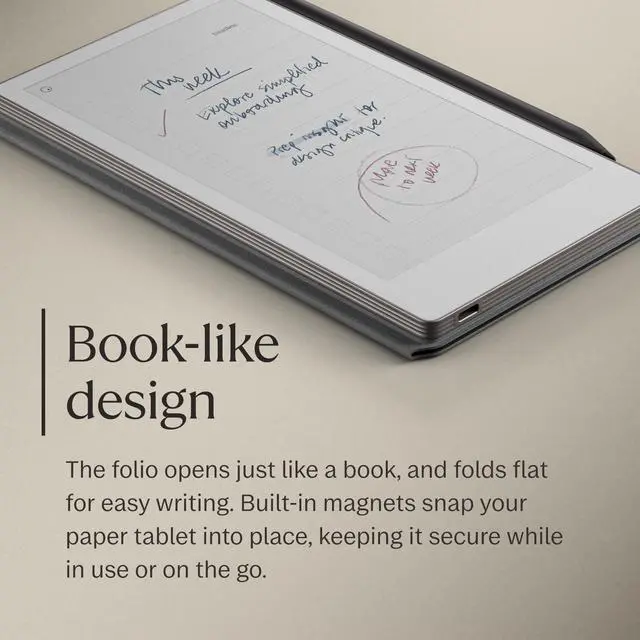 Alt view image 5 of 5 - reMarkable Paper Pro Move - Black Leather Book Folio for Your 7.3'' Paper Tablet