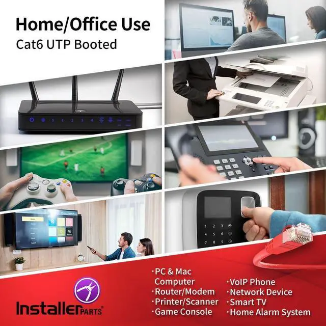 Alt view image 5 of 5 - InstallerParts CAT6 Cable UTP Booted [Red] - 6 FT - 10 Pack - Professional Series - 10Gbps Cat 6 Ethernet Cable for Network & Internet