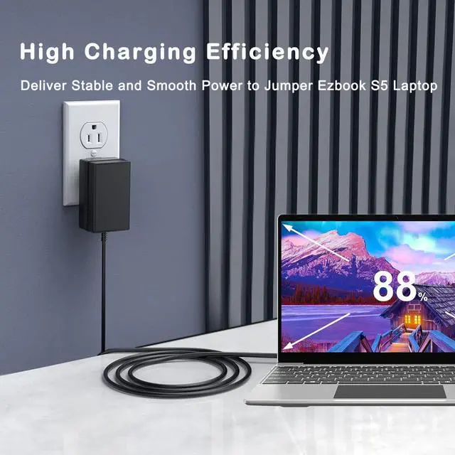 Alt view image 2 of 5 - 12V AC/DC Adapter Compatible with Jumper Laptop 16 Inch Computer Notebook Model Jumper Ezbook S5MAX EZbook S5 Max 16" FHD IPS Display Replacement ICP36-120-3000 Power Supply Cord Cable