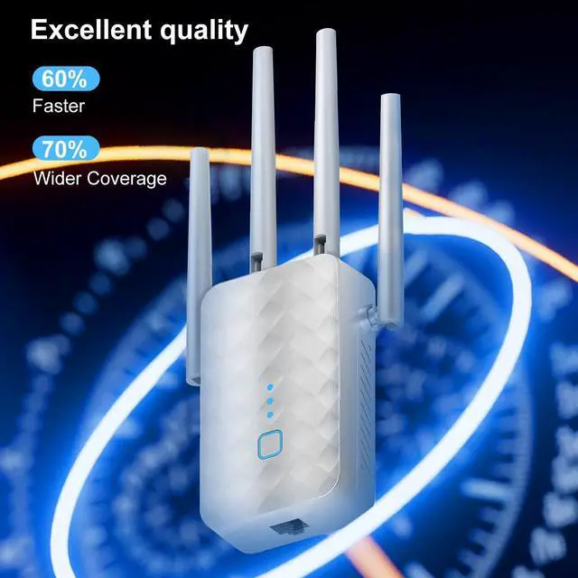 Alt view image 2 of 5 - WiFi Extender Signal Booster for Home - 1200Mbps Dual Band, Covers 12850 Sq Ft & 108 Devices, Long Range Internet Booster with Ethernet Port, White