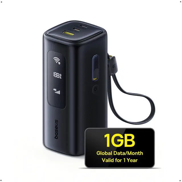 Main image of Baseus 4G LTE Mobile Hotspot & 20000mAh 67W Power Bank 2-in-1, Portable WiFi for Travel in 150+ Countries, No SIM Card, No Contract, 10 Devices, Worldwide Hotspot Router with 1GB/Month 1 Year