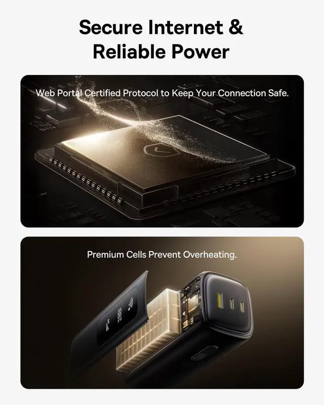 Alt view image 5 of 5 - Baseus 4G LTE Mobile Hotspot & 20000mAh 67W Power Bank 2-in-1, Portable WiFi for Travel in 150+ Countries, No SIM Card, No Contract, 10 Devices, Worldwide Hotspot Router with 1GB/Month 1 Year