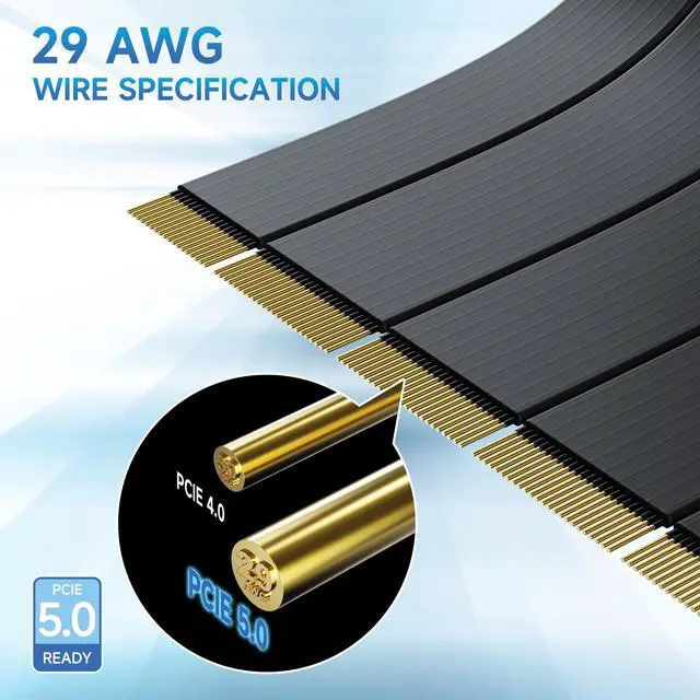 Alt view image 3 of 5 - PCIE 5.0 Riser Cables,90 Degree Adapter, Compatible RTX5090 RX9070 GPU, Transfer Rate 32.0 GT/s, PCIE 5.0 X16 Riser Cable,Straight GPU Extension Cable GEN5for Vertical GPU Mount,200mm Black