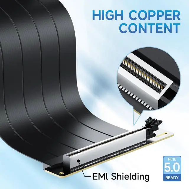 Alt view image 4 of 5 - PCIE 5.0 Riser Cables,90 Degree Adapter, Compatible RTX5090 RX9070 GPU, Transfer Rate 32.0 GT/s, PCIE 5.0 X16 Riser Cable,Straight GPU Extension Cable GEN5for Vertical GPU Mount,200mm Black