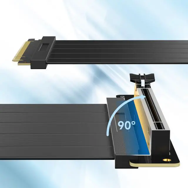 Alt view image 5 of 5 - PCIE 5.0 Riser Cables,90 Degree Adapter, Compatible RTX5090 RX9070 GPU, Transfer Rate 32.0 GT/s, PCIE 5.0 X16 Riser Cable,Straight GPU Extension Cable GEN5for Vertical GPU Mount,200mm Black
