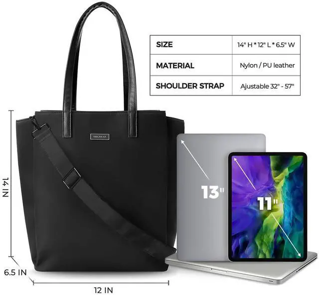 Alt view image 4 of 5 - BBCREAT Large Laptop Tote Bag for Women 13 inch, Lightweight Teacher Bag Women Office Work Bag with Straps, Waterproof Computer handbag Business Briefcase, Black
