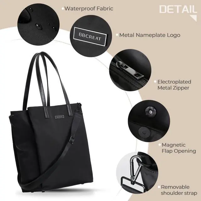 Alt view image 5 of 5 - BBCREAT Large Laptop Tote Bag for Women 13 inch, Lightweight Teacher Bag Women Office Work Bag with Straps, Waterproof Computer handbag Business Briefcase, Black