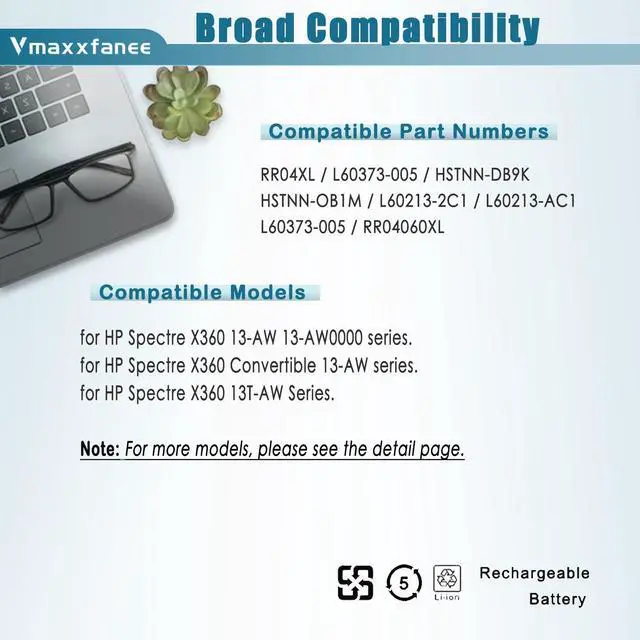 Alt view image 5 of 5 - RR04XL L60373-005 Laptop Battery Replacement for HP Spectre X360 13 13-AW 13-AW0900 13-AW0000 13-AW0001LA 13-AW0023DX 13-AW0200ND 13-AW0105NC 13-AW0015NG 13-AW0050TU L60213-AC1 HSTNN-DB9K 60.76Wh