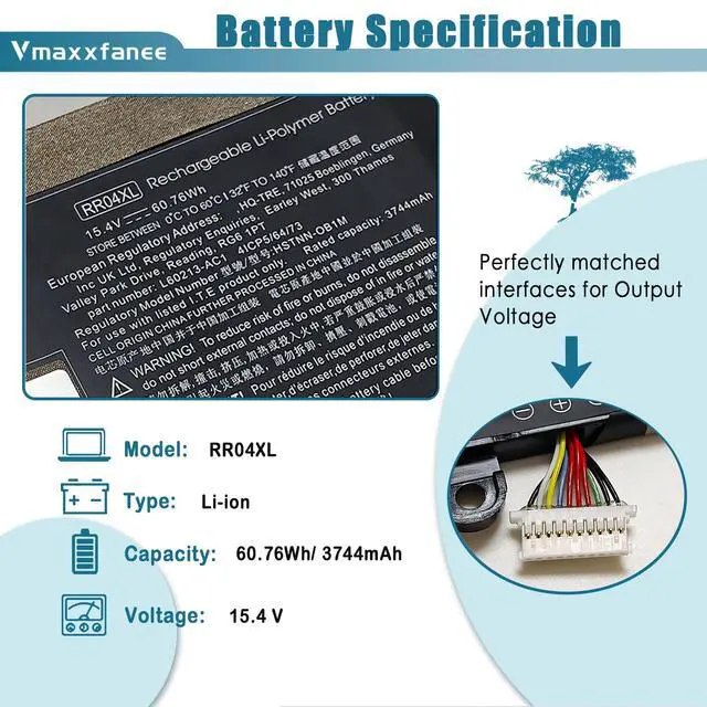 Alt view image 2 of 5 - RR04XL L60373-005 Laptop Battery Replacement for HP Spectre X360 13 13-AW 13-AW0900 13-AW0000 13-AW0001LA 13-AW0023DX 13-AW0200ND 13-AW0105NC 13-AW0015NG 13-AW0050TU L60213-AC1 HSTNN-DB9K 60.76Wh