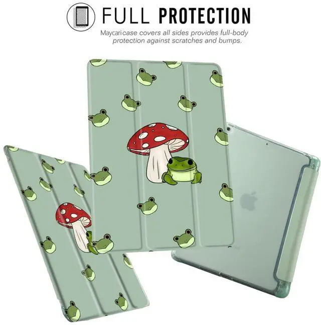 Alt view image 2 of 5 - MAYCARI Frog Mushroom Case for iPad 10.2 inch 2021/2020/2019 with Pencil Holder, Cute Animal iPad 9th/8th/7th Generation Protective Case with Soft TPU Back, Auto Sleep/Wake Cover Slim Shell