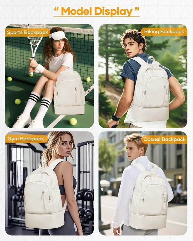 Alt view image 3 of 5 - Small Gym Backpack for Women Men, Waterproof Gym Track Bag with Expandable Shoe Compartment, Lightweight Mini Casual Daypack Sports Back Pack for Travel Hiking Dance Yoga Fitness Track, White