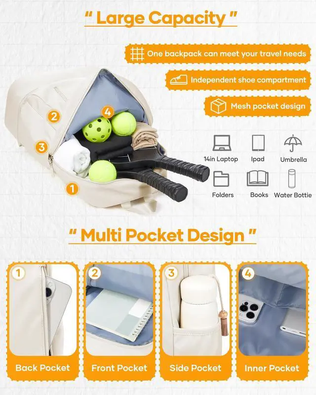 Alt view image 4 of 5 - Small Gym Backpack for Women Men, Waterproof Gym Track Bag with Expandable Shoe Compartment, Lightweight Mini Casual Daypack Sports Back Pack for Travel Hiking Dance Yoga Fitness Track, White