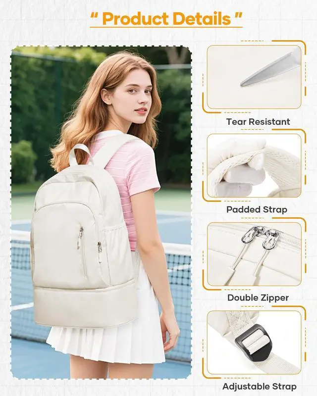 Alt view image 5 of 5 - Small Gym Backpack for Women Men, Waterproof Gym Track Bag with Expandable Shoe Compartment, Lightweight Mini Casual Daypack Sports Back Pack for Travel Hiking Dance Yoga Fitness Track, White