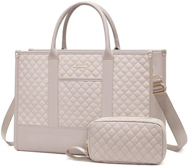 Main image of LOVEVOOK Laptop Bags for Women, 17 inch Waterproof Work Tote Bag with Clutch, Professional Teacher Computer Purse Lightweight Shoulder Bag Travel, Gray pink