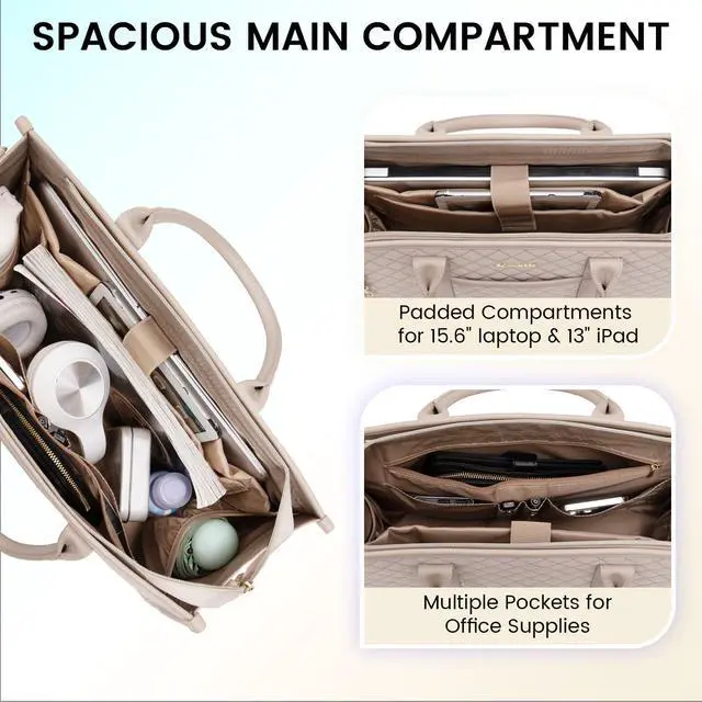 Alt view image 2 of 5 - LOVEVOOK Laptop Bags for Women, 17 inch Waterproof Work Tote Bag with Clutch, Professional Teacher Computer Purse Lightweight Shoulder Bag Travel, Gray pink