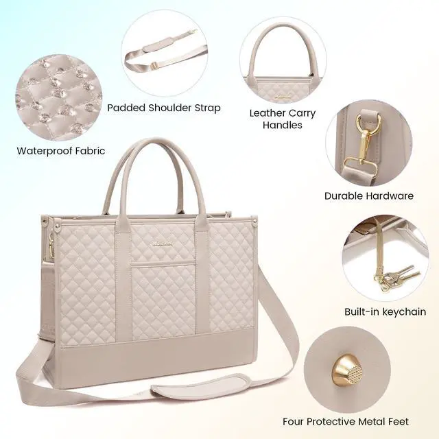 Alt view image 5 of 5 - LOVEVOOK Laptop Bags for Women, 17 inch Waterproof Work Tote Bag with Clutch, Professional Teacher Computer Purse Lightweight Shoulder Bag Travel, Gray pink