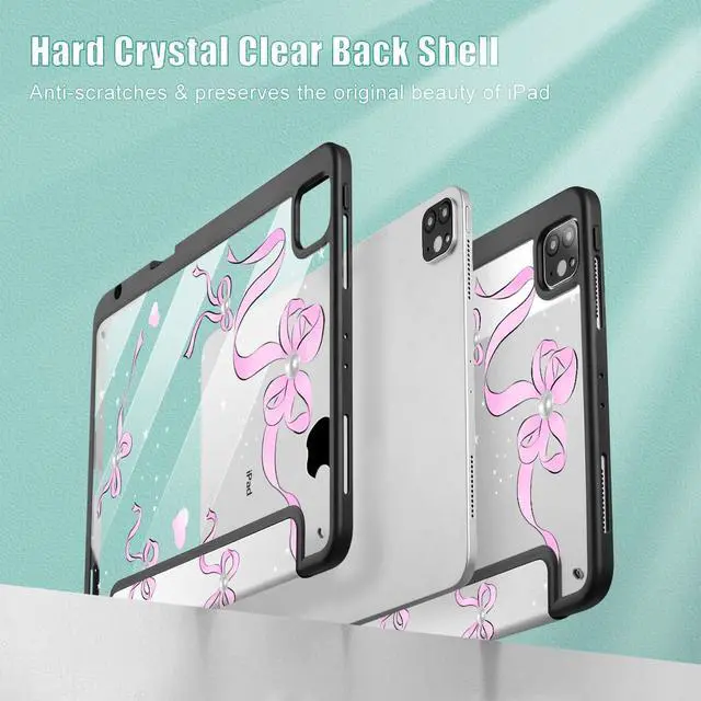 Alt view image 4 of 5 - May Chen for iPad Pro 13 Inch Case M5 2025 / M4 2024, Built Pencil Holder & Clear Transparent Print Back Shell Slim Stand Shockproof Tablet Cover, Auto Wake/Sleep, Pearl Bow