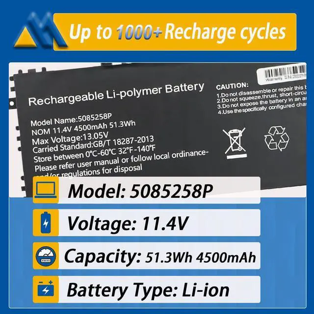 Alt view image 2 of 5 - Mobik 5085258P 51.3Wh Laptop Battery Replacement for Gateway GWTC71427 Series 11.4V 4500mAh