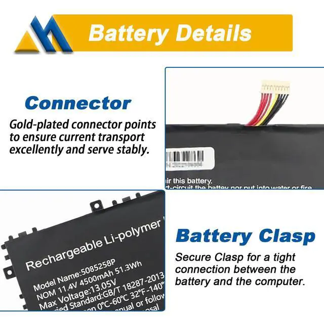 Alt view image 4 of 5 - Mobik 5085258P 51.3Wh Laptop Battery Replacement for Gateway GWTC71427 Series 11.4V 4500mAh
