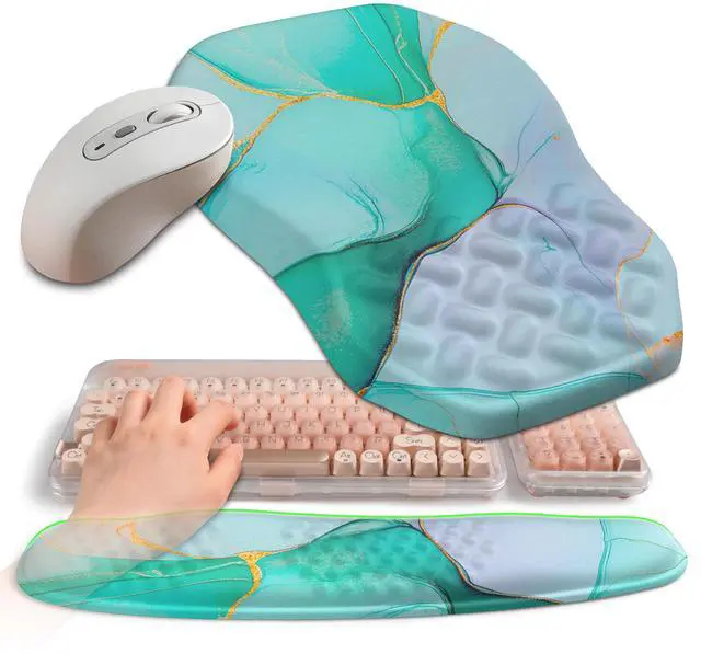 Main image of Gleamtide 2-in-1 Ergonomic Set, Wave Keyboard Wrist Rest and Massage Slope Mouse Pad Wrist Support, Rebound Memory Foam for Relieve Carpal Tunnel Syndrome and Wrist Pain (Green Gold Marble)