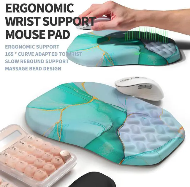 Alt view image 3 of 5 - Gleamtide 2-in-1 Ergonomic Set, Wave Keyboard Wrist Rest and Massage Slope Mouse Pad Wrist Support, Rebound Memory Foam for Relieve Carpal Tunnel Syndrome and Wrist Pain (Green Gold Marble)