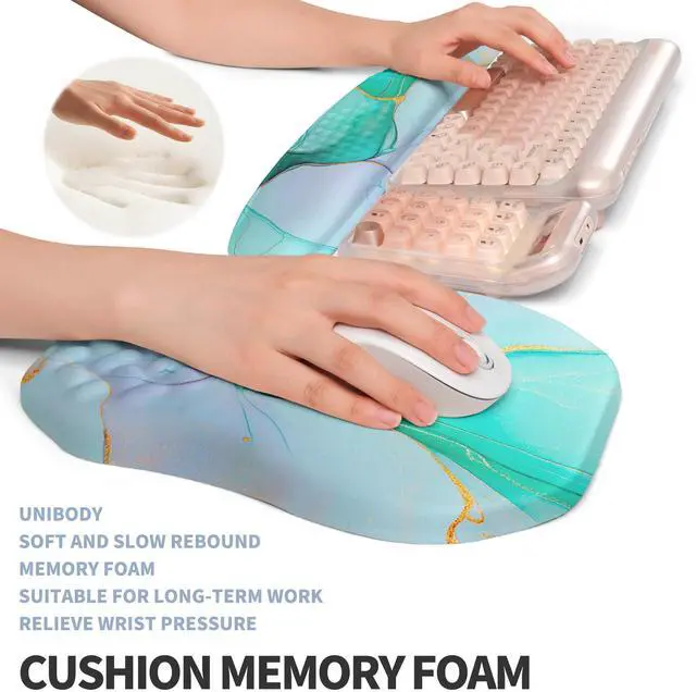 Alt view image 4 of 5 - Gleamtide 2-in-1 Ergonomic Set, Wave Keyboard Wrist Rest and Massage Slope Mouse Pad Wrist Support, Rebound Memory Foam for Relieve Carpal Tunnel Syndrome and Wrist Pain (Green Gold Marble)